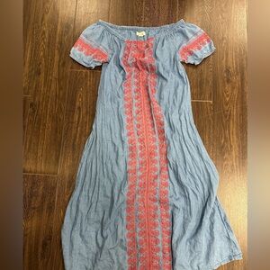 Madewell Indigo Mercado Embroidered Chambray Off-Shoulder Midi Dress‎ xs